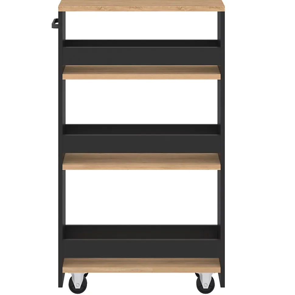 Desserte de cuisine gain de place HAGA chariot de rangement à étages noir et façon hêtre