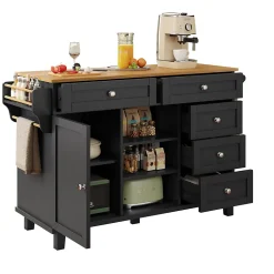 Desserte de Cuisine Moderne - Chariot de Cuisine Mobile avec Tiroirs et Rangements, Meuble MDF, 134x46x92 cm, Noir