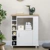 Desserte de cuisine multi-rangement porte grande niche 5 étagères 3 compartiments blanc aspect chêne clair