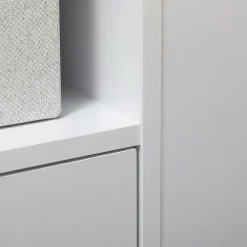 Desserte de cuisine multi-rangement porte grande niche 5 étagères 3 compartiments blanc aspect chêne clair