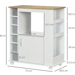 Desserte de cuisine multi-rangement porte grande niche 5 étagères 3 compartiments blanc aspect chêne clair