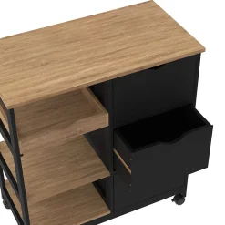 Desserte de cuisine MUNA 3 paniers + 1 plateau amovible noir et effet hêtre L.76 cm