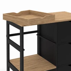 Desserte de cuisine MUNA 3 paniers + 1 plateau amovible noir et effet hêtre L.76 cm