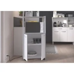 Desserte de cuisine OSLO 60 cm blanc mat 2 portes 1 niche