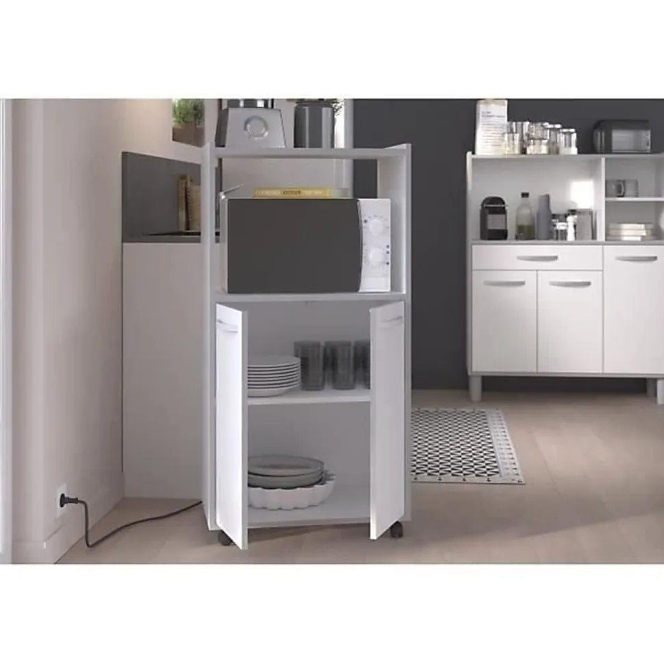 Desserte de cuisine OSLO 60 cm blanc mat 2 portes 1 niche