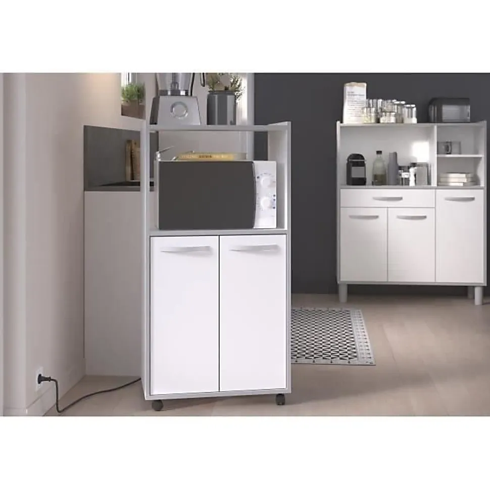 Desserte de cuisine OSLO 60 cm blanc mat 2 portes 1 niche