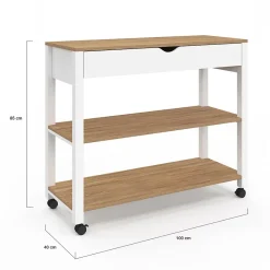 Desserte de cuisine PENH XXL avec tiroir et plan de travail blanc plateaux façon hêtre L.100 CM