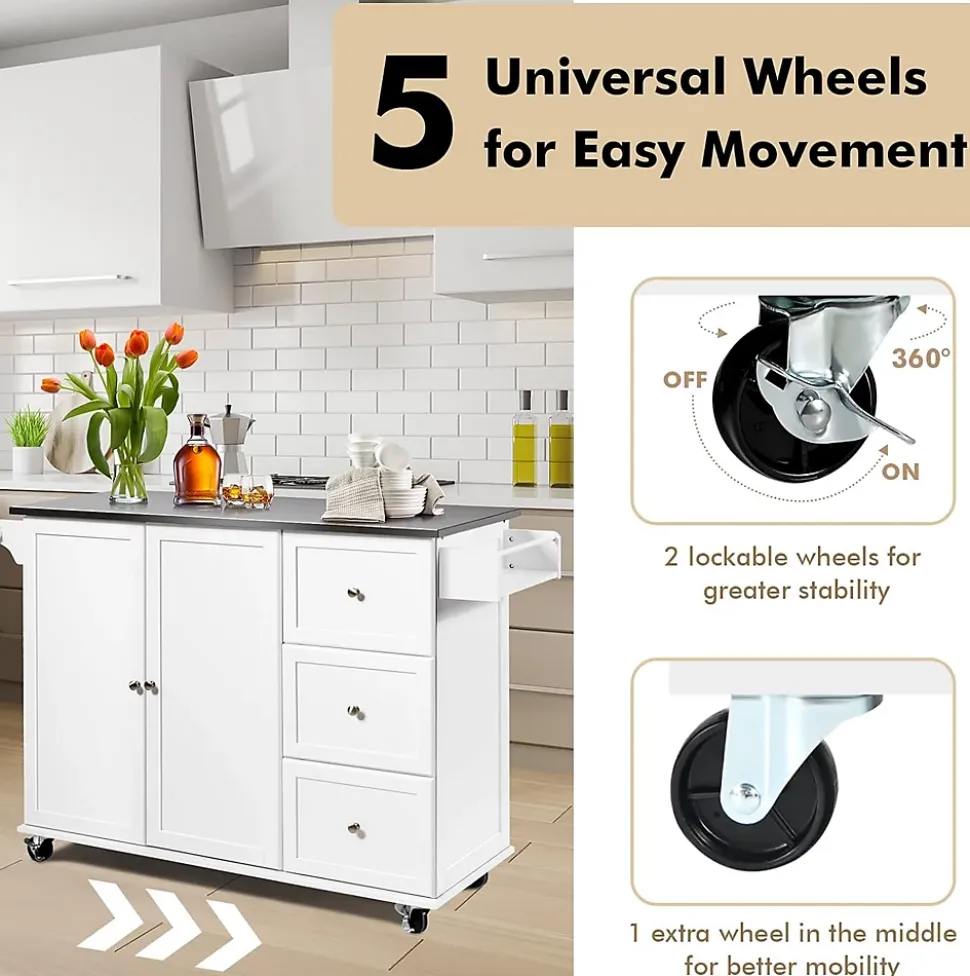 Desserte de Cuisine Placard à roulettes avec Support à épices et Porte Serviettes Blanc