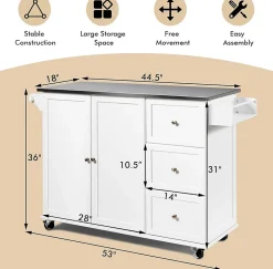 Desserte de Cuisine Placard à roulettes avec Support à épices et Porte Serviettes Blanc