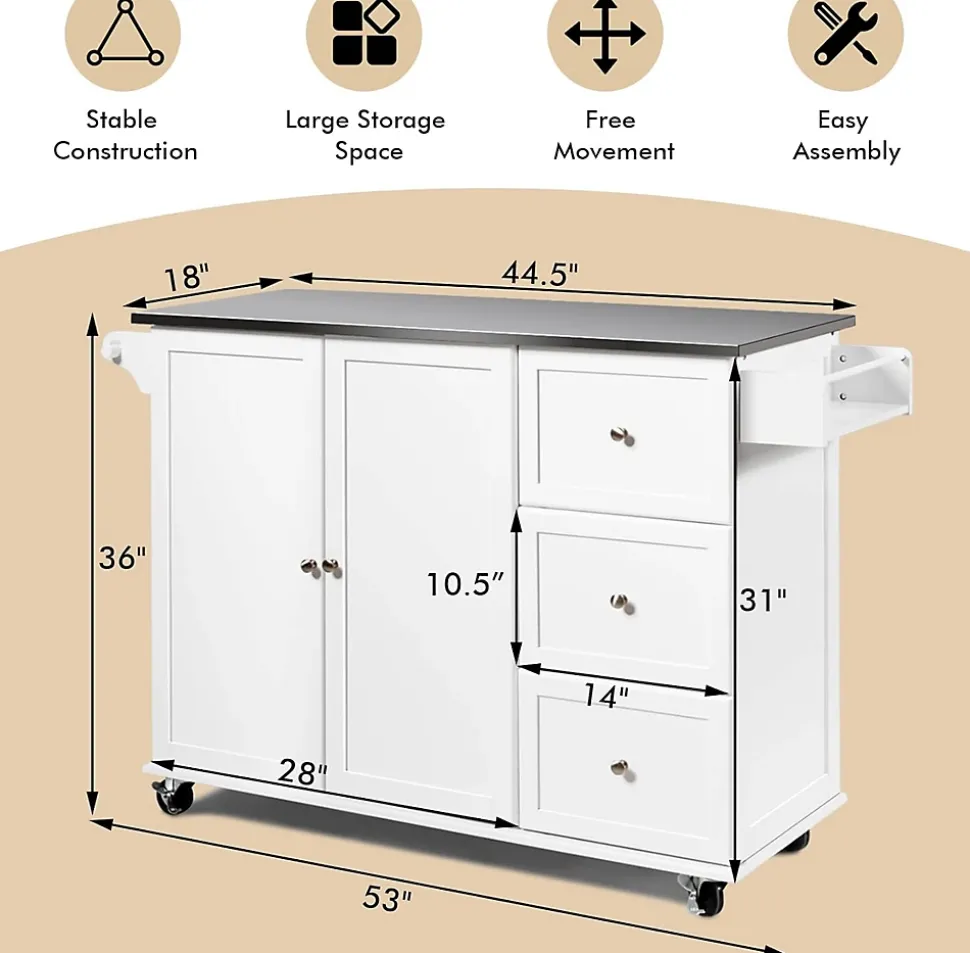 Desserte de Cuisine Placard à roulettes avec Support à épices et Porte Serviettes Blanc