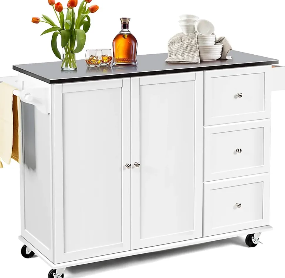 Desserte de Cuisine Placard à roulettes avec Support à épices et Porte Serviettes Blanc