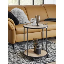 Desserte de Cuisine Ronde "Ascola" 60cm Noir & Chêne