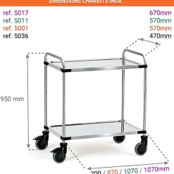 Desserte inox - Plateaux 1000 x 500 mm - Charge max 120kg - 5011