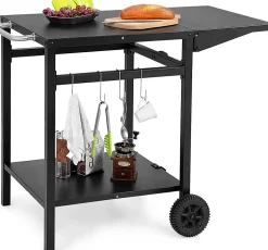 Desserte Jardin Chariot de Barbecue avec 2 Roues Desserte Extérieur pour Barbecue Noir