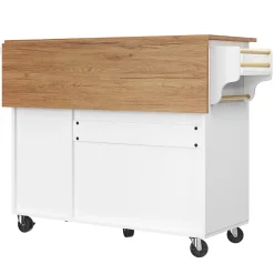 desserte Îlot de Cuisine - Îlot de Cuisine Pliable avec Rangements et Roulettes, MDF et Métal, 110x75x92 cm, Blanc