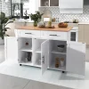 desserte Îlot de Cuisine avec Plateau Pliant et Tiroir, Table Roulante en MDF, 129 x 71 x 91,5 cm, Blanc