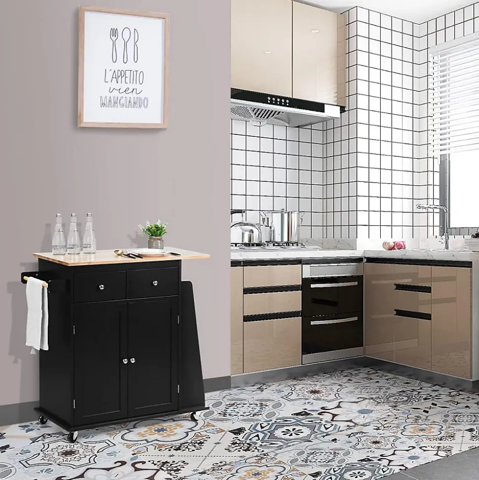 Desserte Îlot de Cuisine Desserte à roulettes Chariot en Bois avec Placard 2 étagères et 2 Tiroirs Support à 3 Niveaux