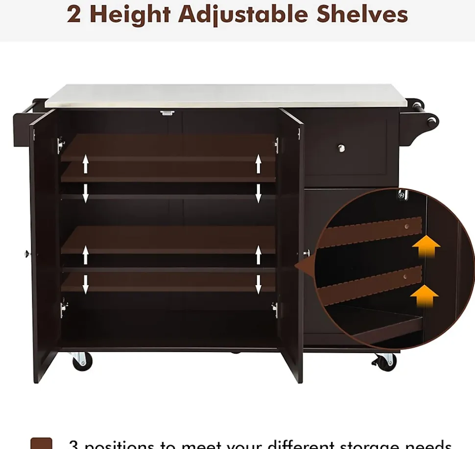 Desserte Îlot de Cuisine Desserte à roulettes avec 3 Tiroirs Support à Épices Porte Serviettes Brun