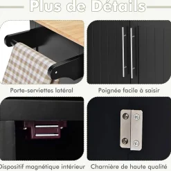 Desserte Îlot de Cuisine Desserte à roulettes Chariot en Bois avec Placard Étagère 3 Niveaux Réglables et 2 Tiroirs