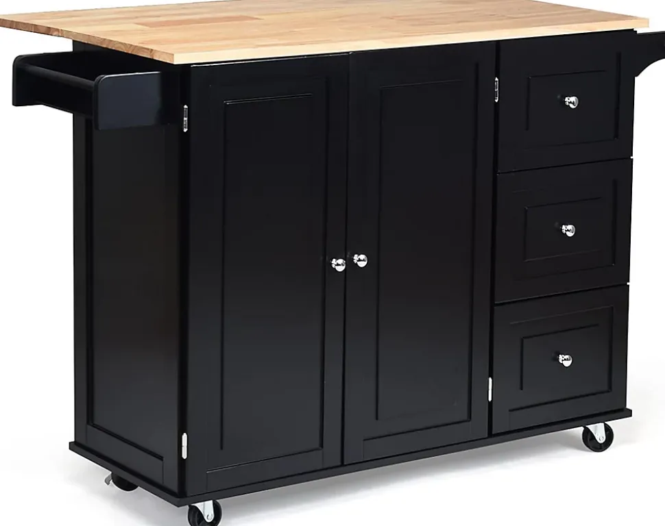 Desserte Îlot de Cuisine Desserte à roulettes avec 1 Armoire à 3 Niveaux et 3 Tiroirs avec 2 Planches et Plateau Pliable