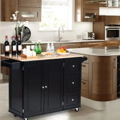 Desserte Îlot de Cuisine Desserte à roulettes avec 1 Armoire à 3 Niveaux et 3 Tiroirs avec 2 Planches et Plateau Pliable
