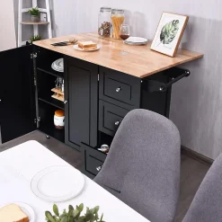 Desserte Îlot de Cuisine Desserte à roulettes avec 1 Armoire à 3 Niveaux et 3 Tiroirs avec 2 Planches et Plateau Pliable