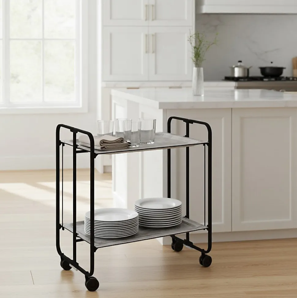 Desserte pliante BAUHAUS avec roulettes, Structure noire, 2 niveaux, 4 positions