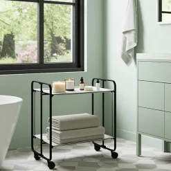 Desserte pliante BAUHAUS avec roulettes, Structure noire, 2 niveaux, 4 positions