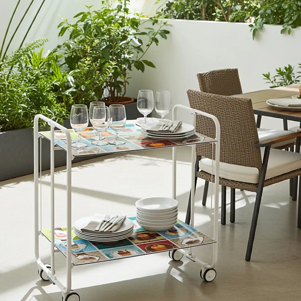 Desserte pliante BAUHAUS avec roulettes, Structure blanche, 2 niveaux, 4 positions