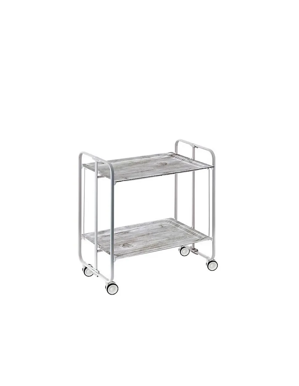 Desserte pliante BAUHAUS avec roulettes, Structure grise, 2 niveaux, 4 positions