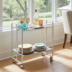 Desserte pliante BAUHAUS avec roulettes, Structure grise, 2 niveaux, 4 positions