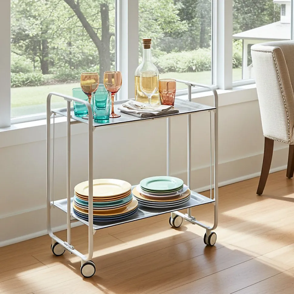 Desserte pliante BAUHAUS avec roulettes, Structure grise, 2 niveaux, 4 positions