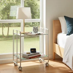 Desserte pliante BAUHAUS avec roulettes, Structure blanche, 2 niveaux, 4 positions