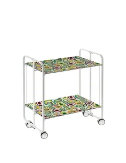 Desserte pliante BAUHAUS avec roulettes, Structure blanche, 2 niveaux, 4 positions