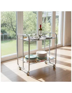 Desserte pliante BAUHAUS avec roulettes, Structure grise, 2 niveaux, 4 positions