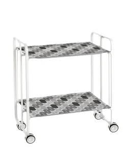 Desserte pliante BAUHAUS avec roulettes, Structure blanche, 2 niveaux, 4 positions