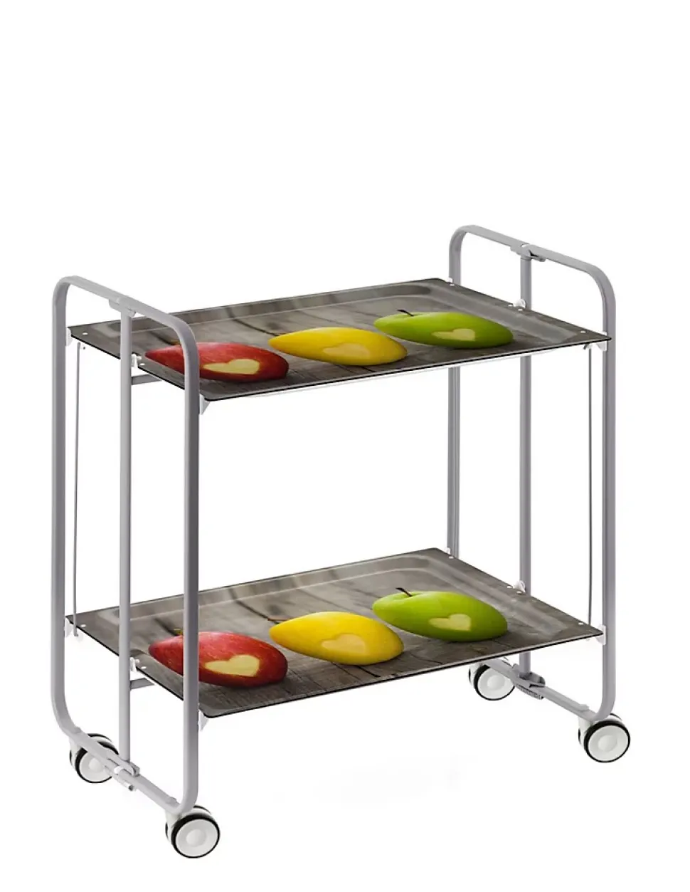 Desserte pliante BAUHAUS avec roulettes, Structure grise, 2 niveaux, 4 positions