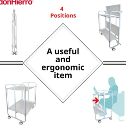 Desserte pliante BAUHAUS avec roulettes, Structure grise, 2 niveaux, 4 positions