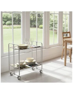 Desserte pliante BAUHAUS avec roulettes, Structure grise, 2 niveaux, 4 positions