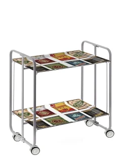 Desserte pliante BAUHAUS avec roulettes, Structure grise, 2 niveaux, 4 positions