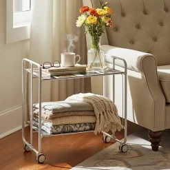 Desserte pliante BAUHAUS avec roulettes, Structure grise, 2 niveaux, 4 positions