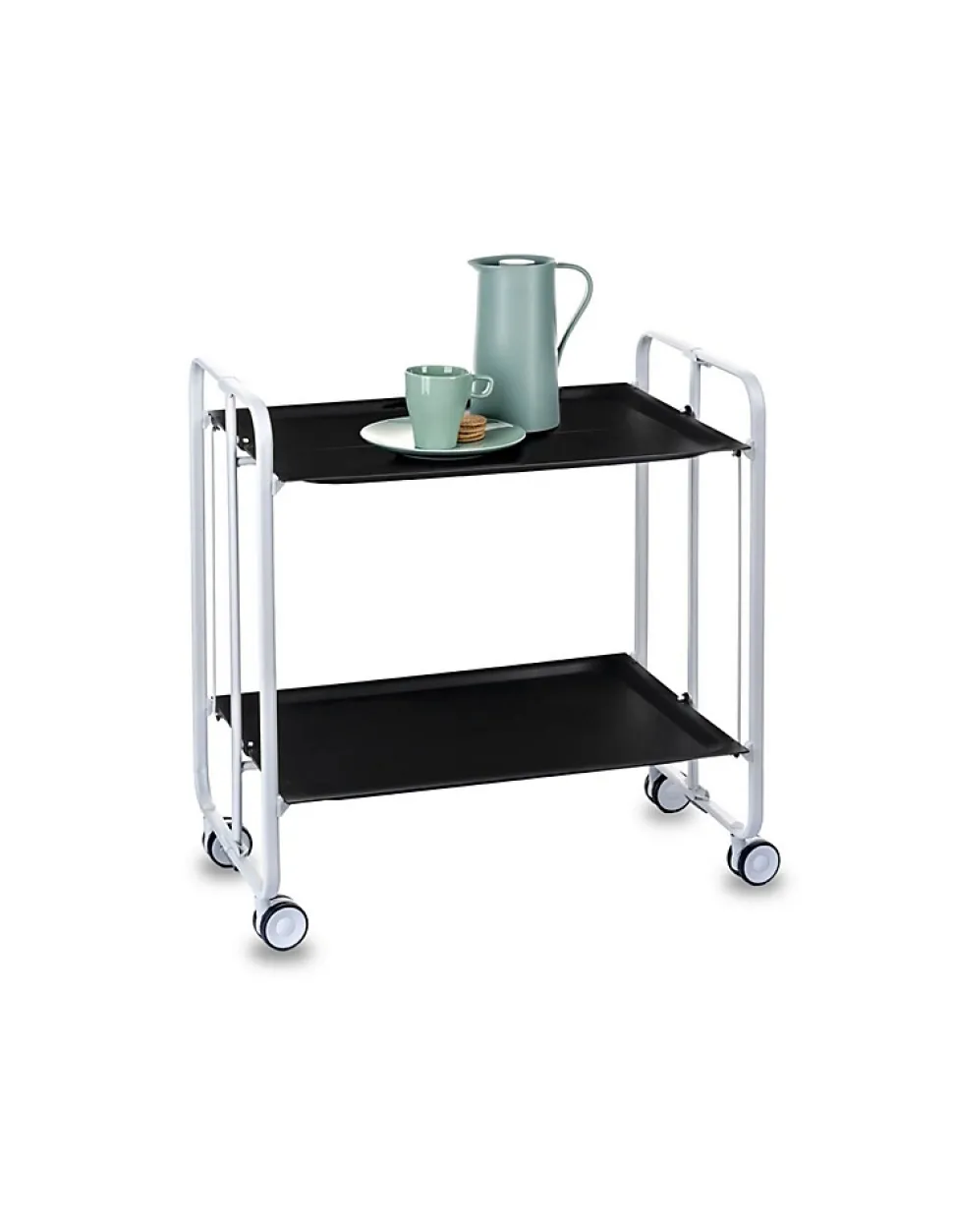 Desserte pliante BAUHAUS avec roulettes, Structure blanche, 2 niveaux, 4 positions