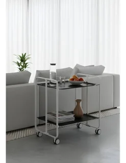 Desserte pliante BAUHAUS avec roulettes, Structure blanche, 2 niveaux, 4 positions