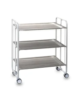Desserte pliante BAUHAUS avec roulettes, Structure blanche, 3 niveaux, 3 positions