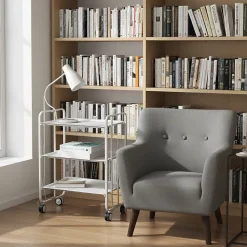 Desserte pliante BAUHAUS avec roulettes, Structure blanche, 3 niveaux, 3 positions