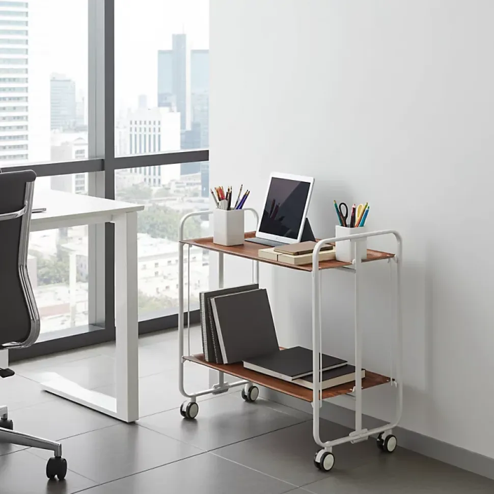 Desserte pliante BAUHAUS avec roulettes, Structure grise, 2 niveaux, 4 positions