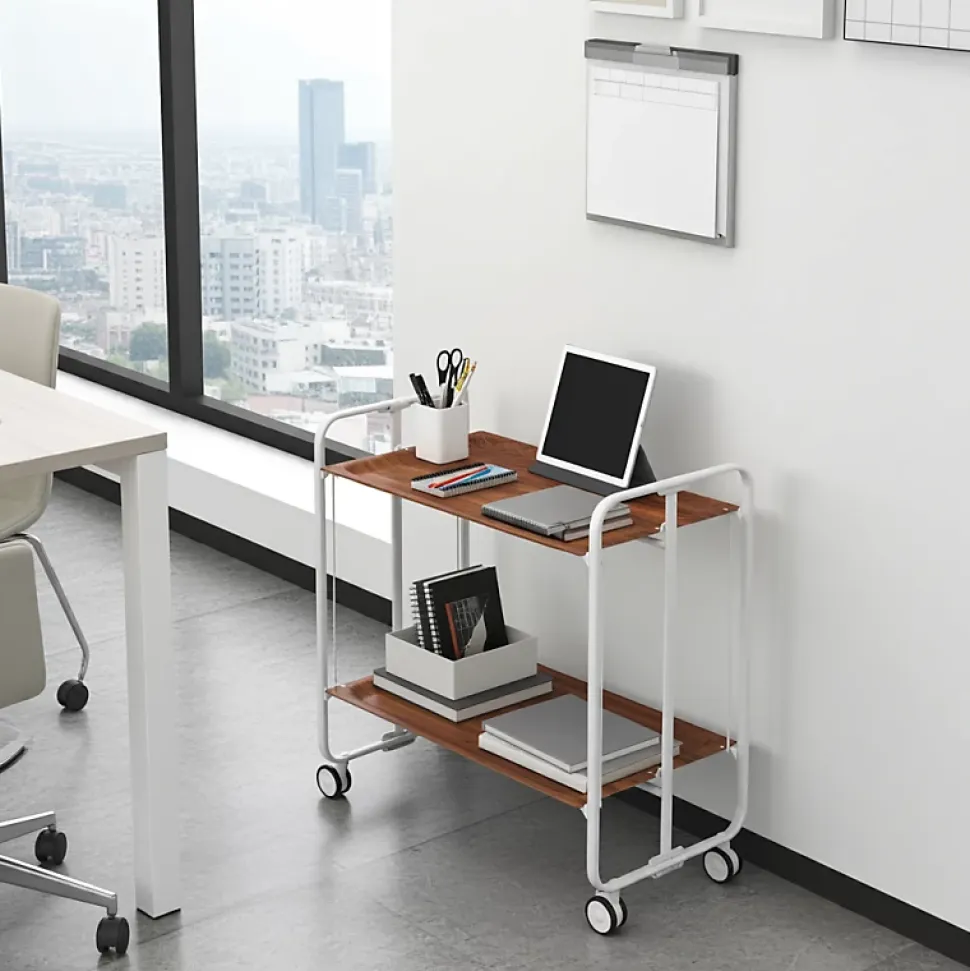 Desserte pliante BAUHAUS avec roulettes, Structure grise, 2 niveaux, 4 positions