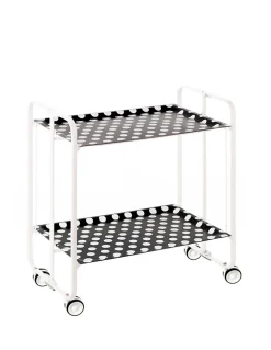 Desserte pliante BAUHAUS avec roulettes, Structure blanche, 2 niveaux, 4 positions