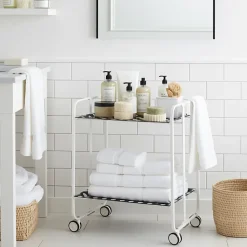 Desserte pliante BAUHAUS avec roulettes, Structure blanche, 2 niveaux, 4 positions