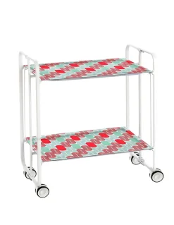 Desserte pliante BAUHAUS avec roulettes, Structure blanche, 2 niveaux, 4 positions